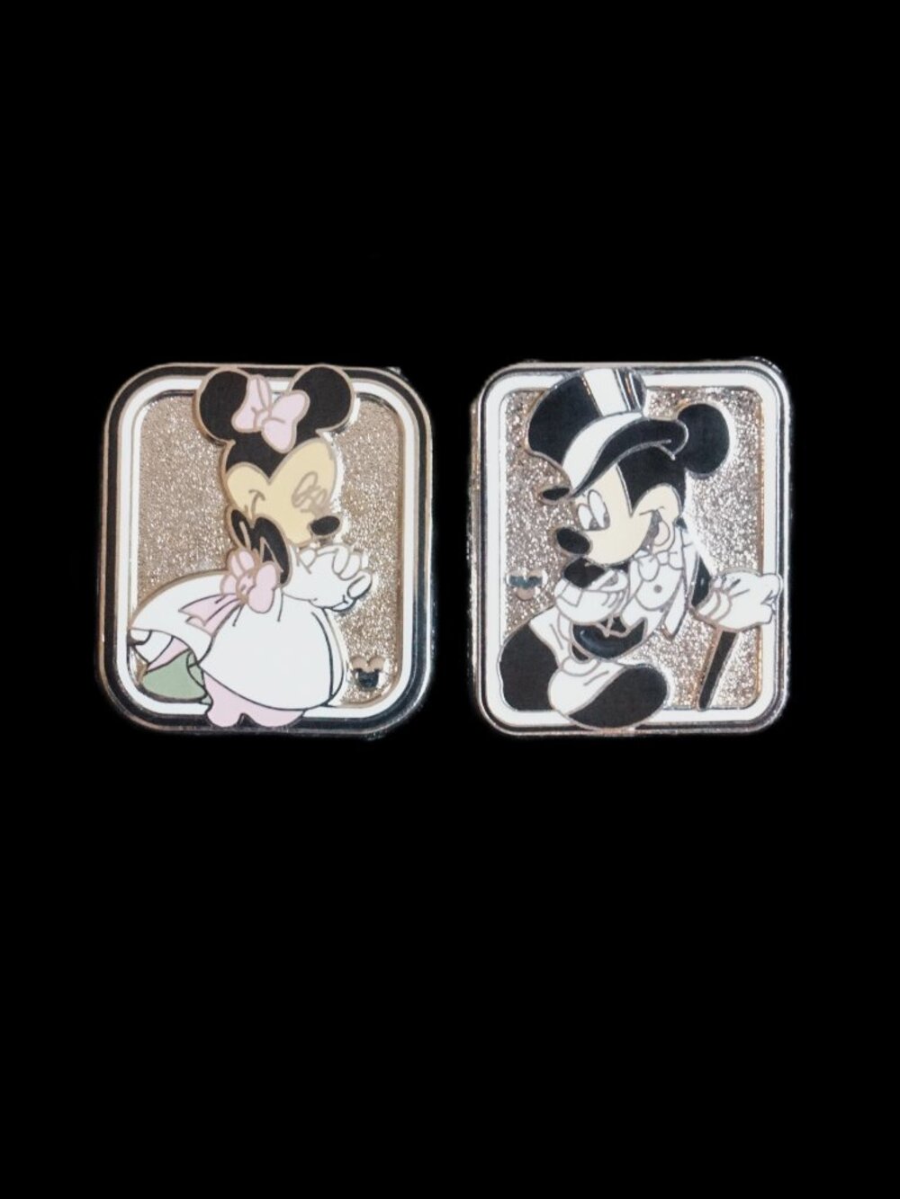 Disney Pin Trading 2 Pin Lot Featuring Minnie and Mickey Mouse in Formal Wear